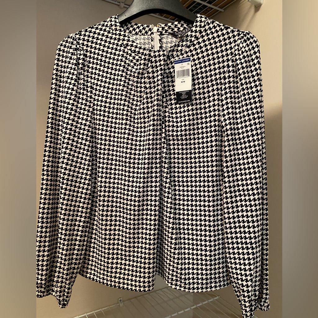 Nwt Lauren Ralph Lauren Black Label Black And White Houndstooth Top Size M